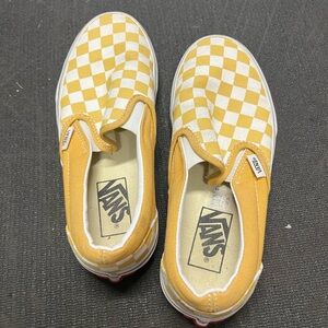 Vans Kids Yellow and White Checkerboard Slip-On Sneakers